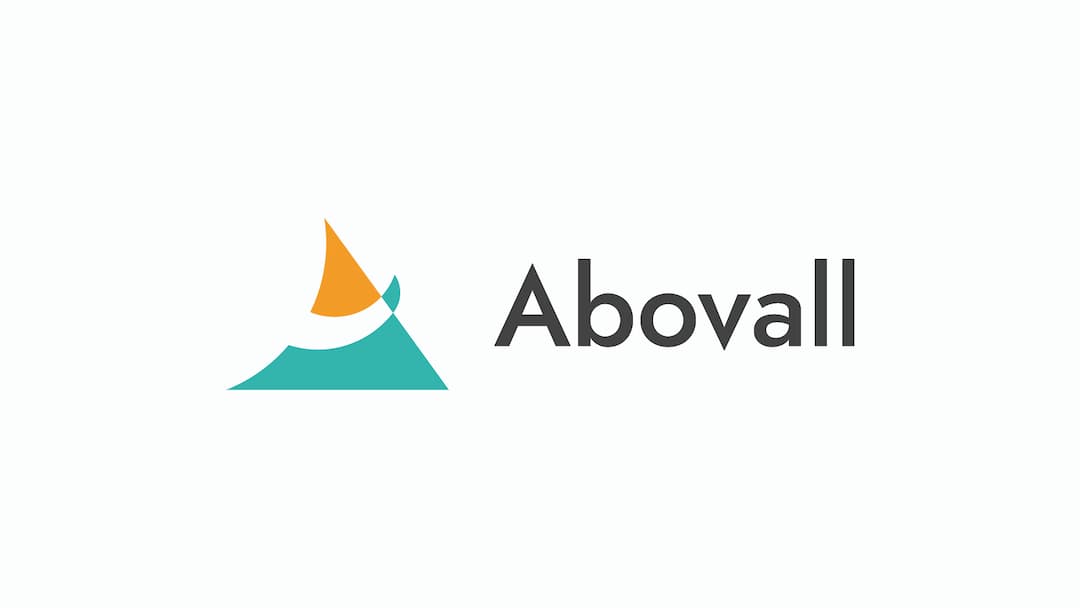 Un logo semplice e moderno con un simbolo astratto azzurro e arancione e una scritta "Abovall" nera. Lo sfondo è completamente bianco.