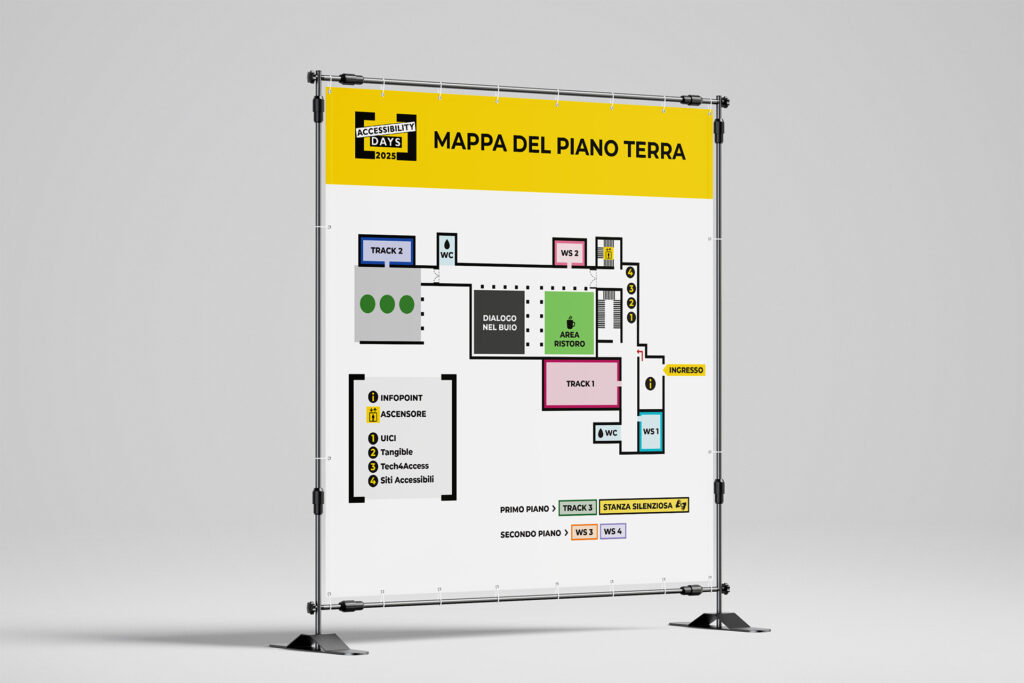 Banner grande e quadrato dove è rappresentata graficamente la mappa dell'evento (piano terra).