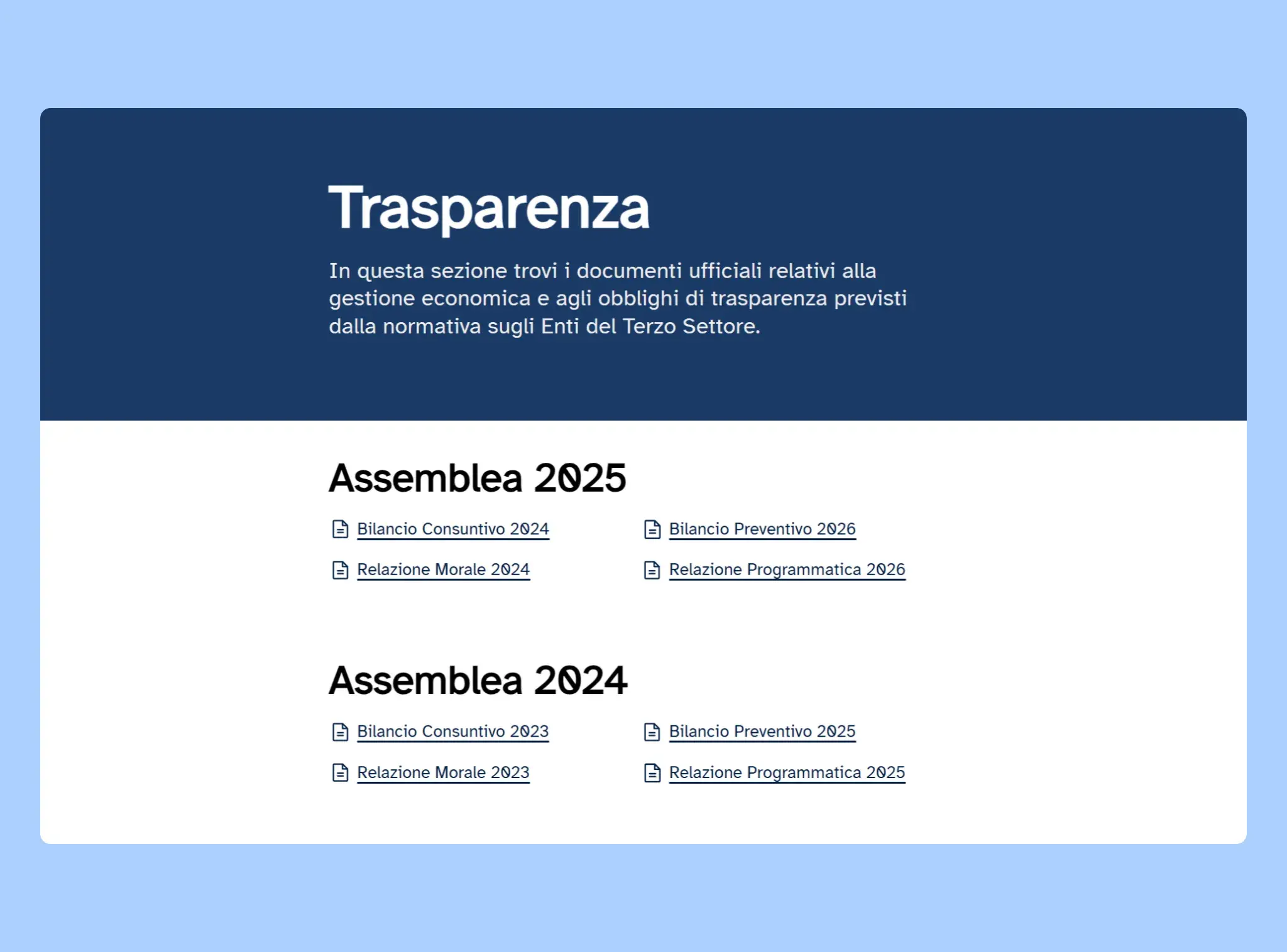 Design pagina "Trasparenza"