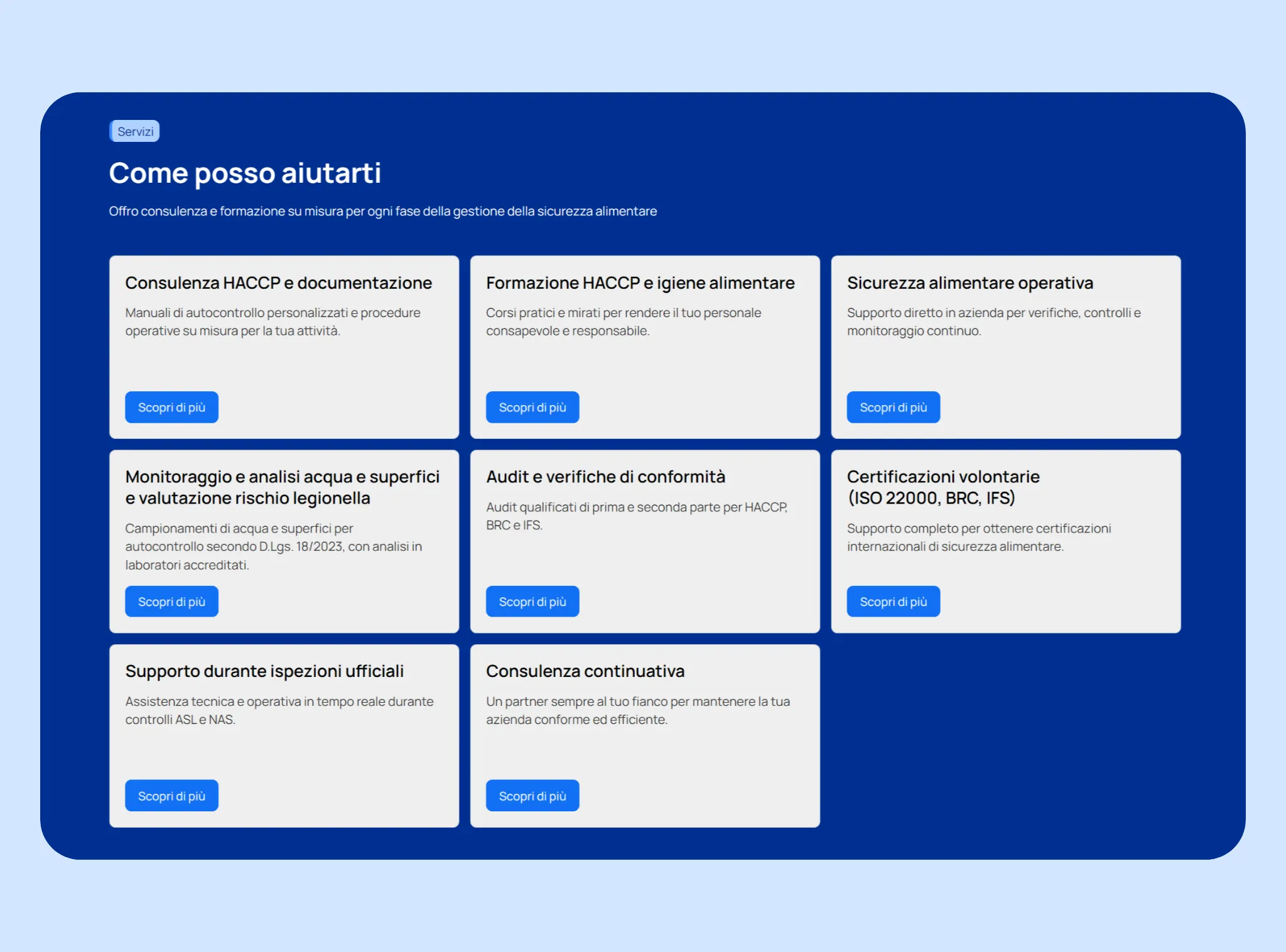 Design della pagina Servizi